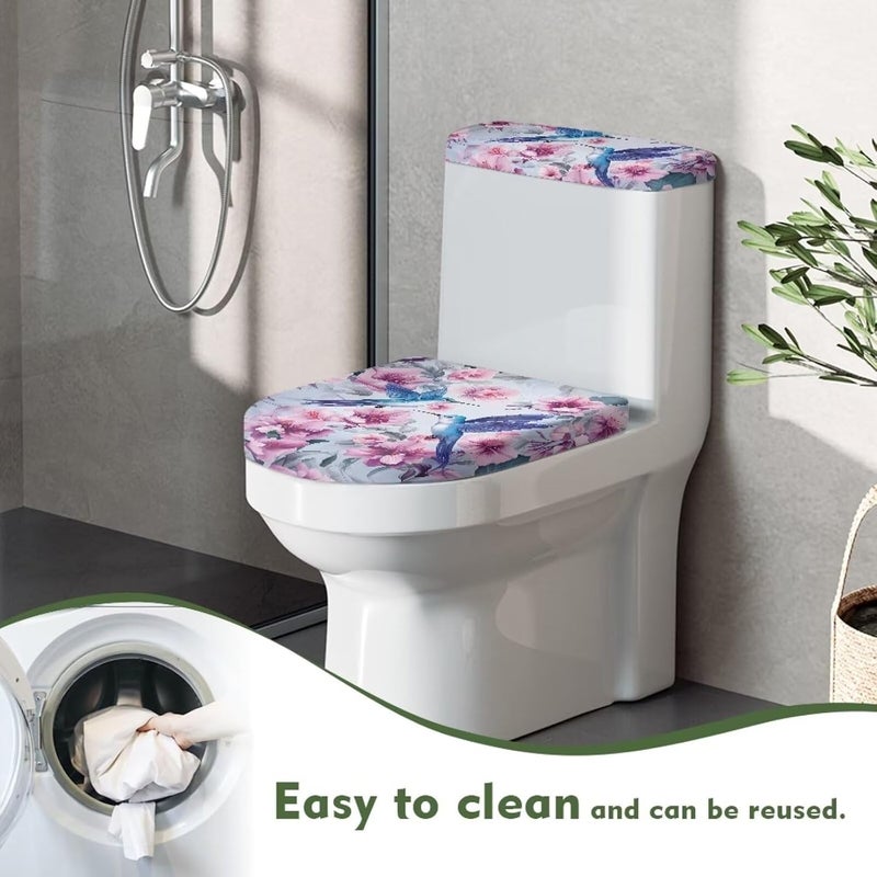 Flashideas Hummingbird Floral Toilet Lid Cover and Toilet Tank Cover 2Pcs Toilet Seat Cover and Tank Lid Covers Stretch Toilet Covers Set for Bathroom Fits Most Toilet Tanks & Lids - Image 4